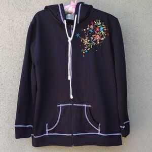Shenanigans Black Hoodie with Floral Embroidery L